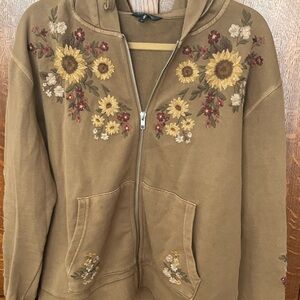 DRIFTWOOD Floral Embroidered Brown Hoodie